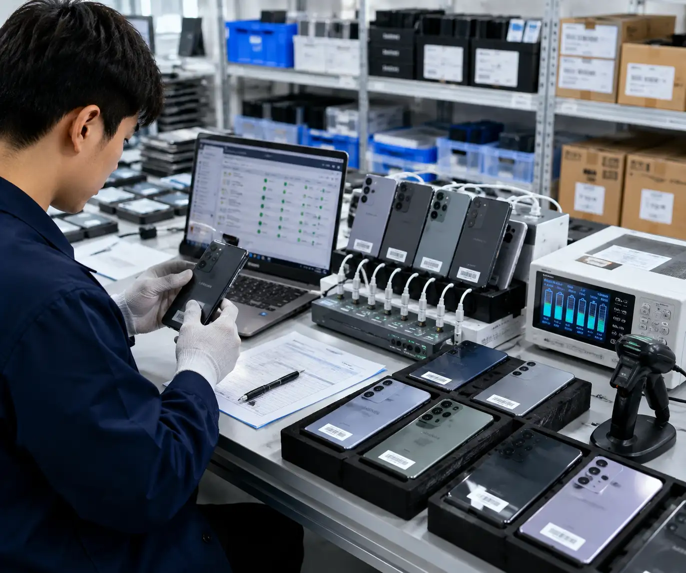 Technical dashboard interface showing phone diagnostics