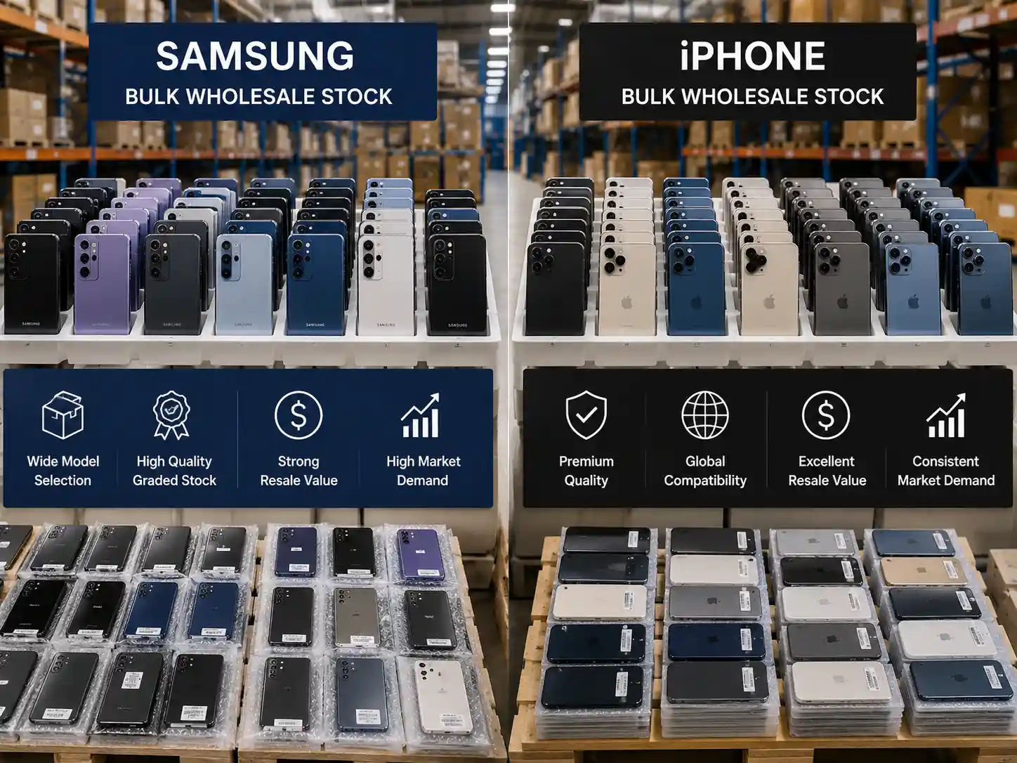 Samsung vs iPhone bulk resale comparison infographic