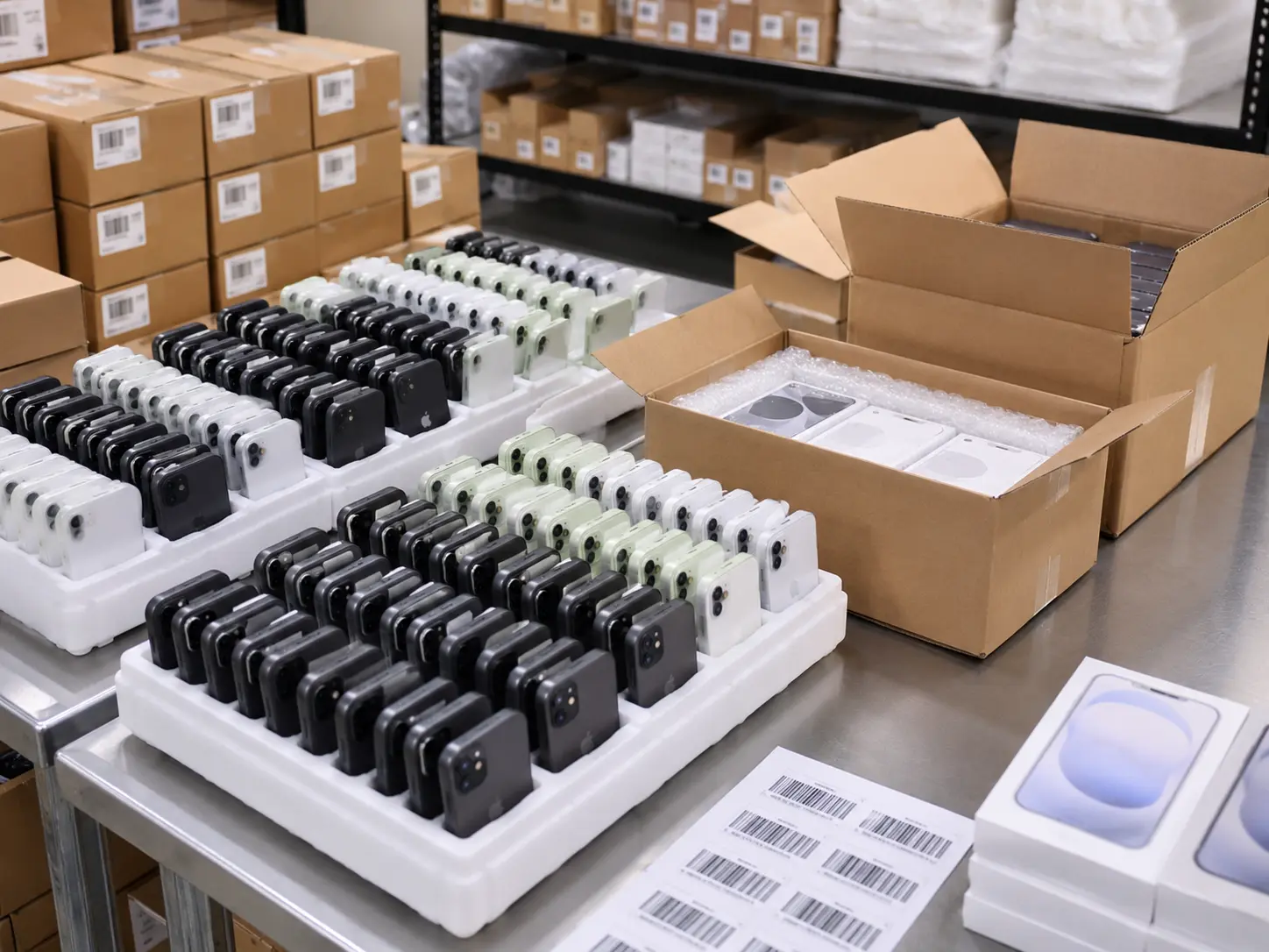 Wholesale boxes of refurbished iPhone 15 ready for dispatch
