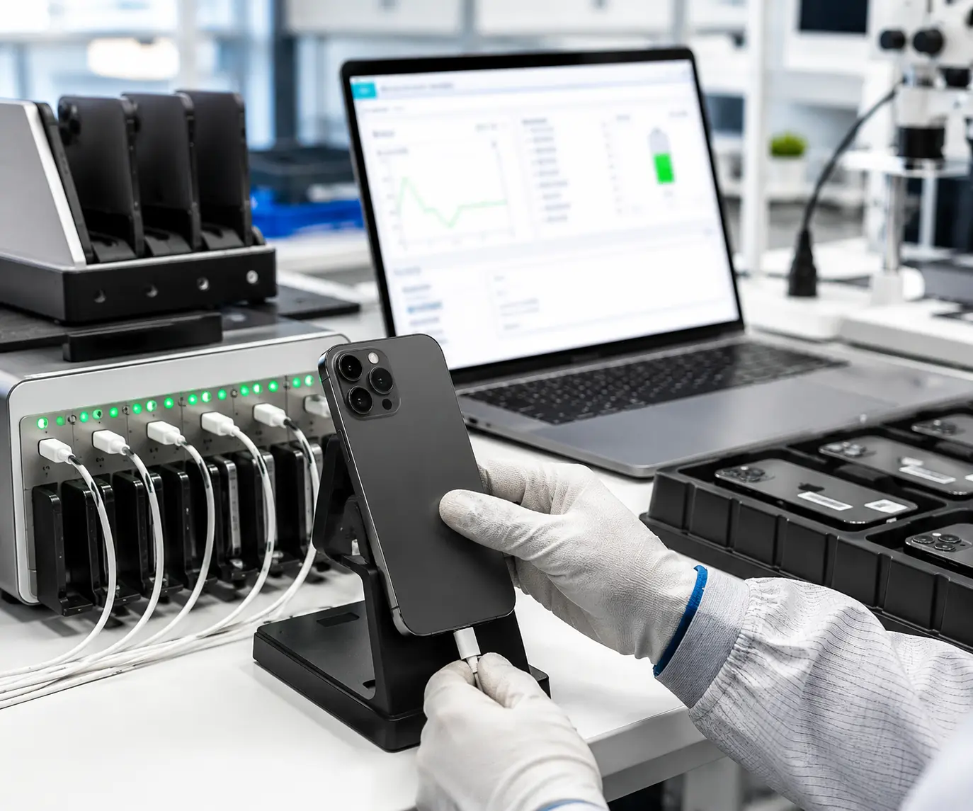 Battery diagnostic equipment for refurbished smartphones