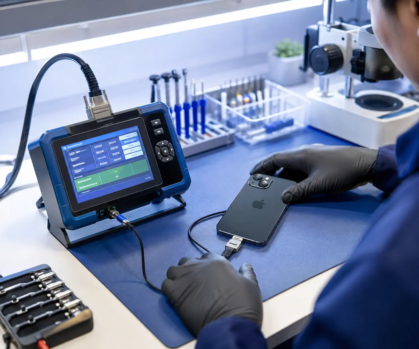 iPhone 14 battery diagnostic testing equipment