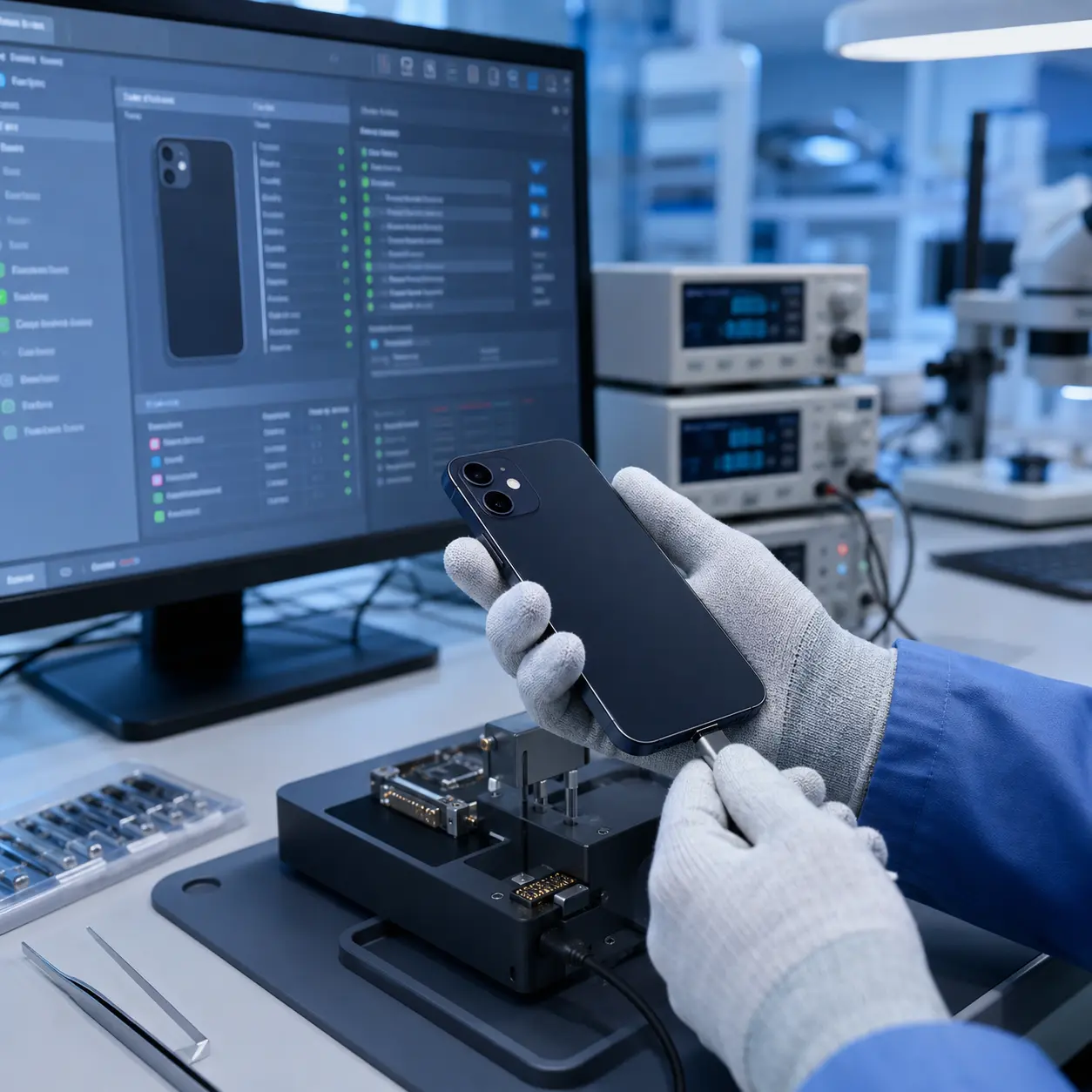 Diagnostic software testing an iPhone 14