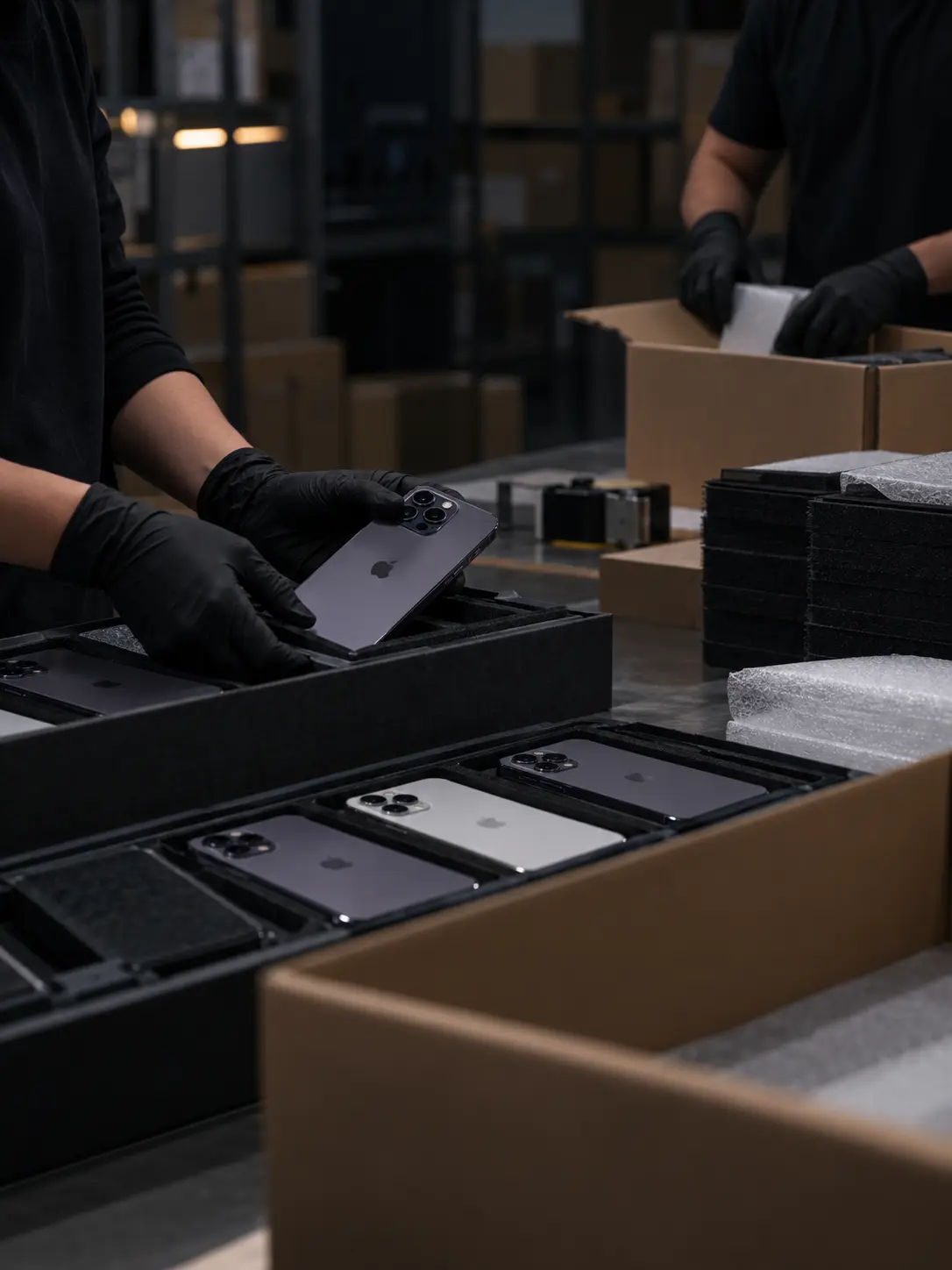 Used iPhones being prepared for wholesale shipping